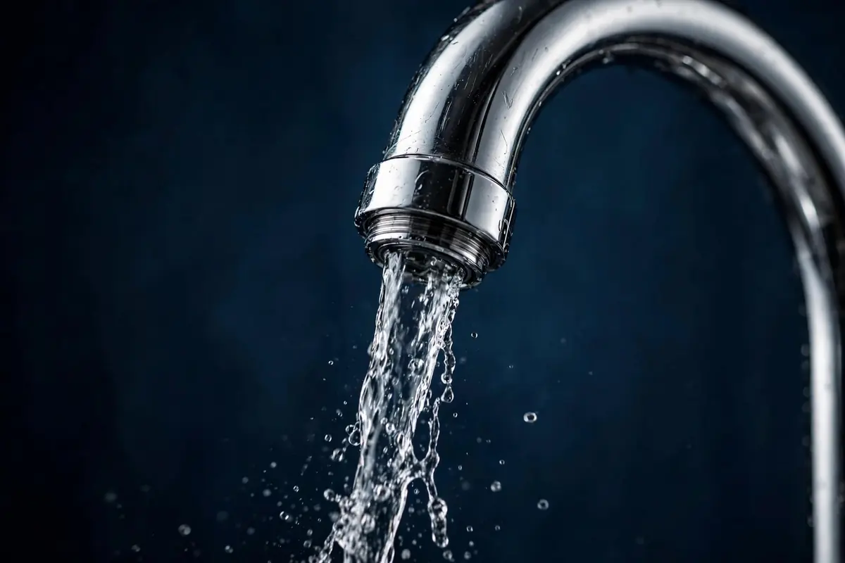 Chrome faucet with clear running water